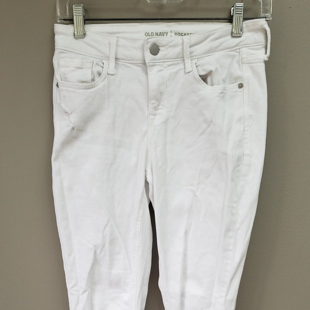 Old Navy Distressed Rockstar Jeans Mid Rise White Sz 2